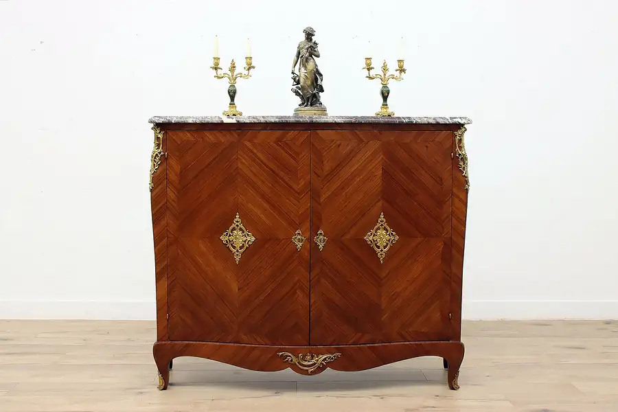 Main image of French Antique Tulipwood & Marble Bar Cabinet, Hall Console