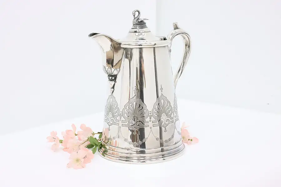 Main image of Victorian Antique Silverplate Water Pitcher w/ Swan, Meriden