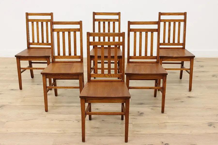 Main image of Set of 6 Arts & Crafts Mission Oak Dining or Library Chairs