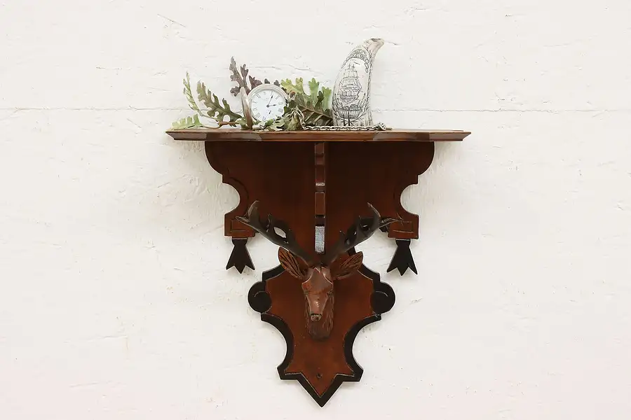 Main image of Farmhouse Victorian Antique Carved Deer Head Wall Shelf