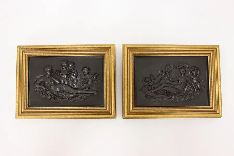 Main image of Pair of Antique European Panels with Greek Women & Cherubs