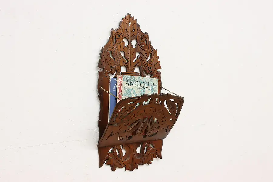 Main image of Victorian Walnut Antique Wall Pocket Hanging Magazine Rack