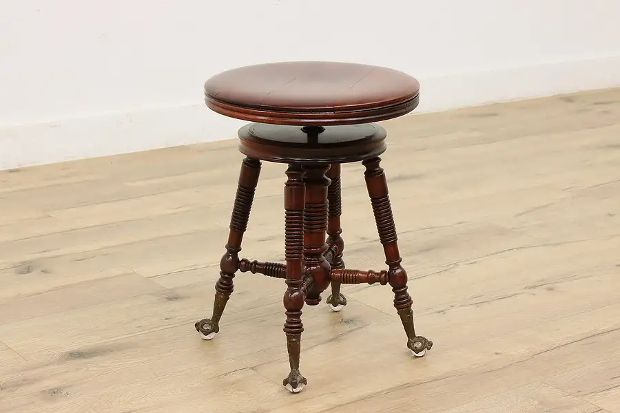 Main image of Victorian Antique Swivel Piano Stool, Glass Feet, H Holtzman