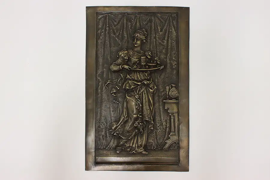 Main image of Victorian Antique Classical Bronze Plaque of Woman Server