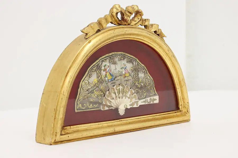 Main image of Hand Painted Fan in Gilt Carved Case, Diago