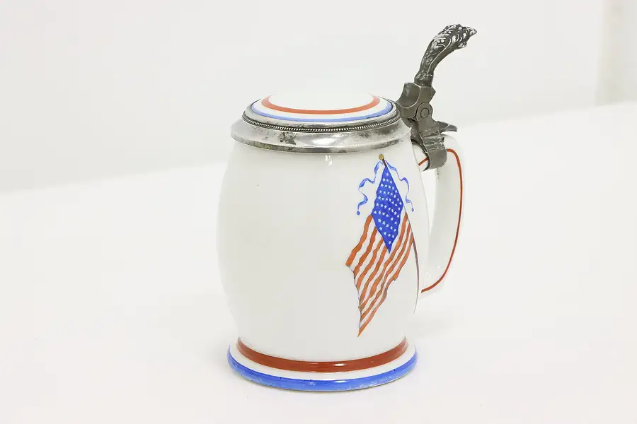 Main image of American Flag Ceramic & Pewter Beer Stein or Mug Burley & Co