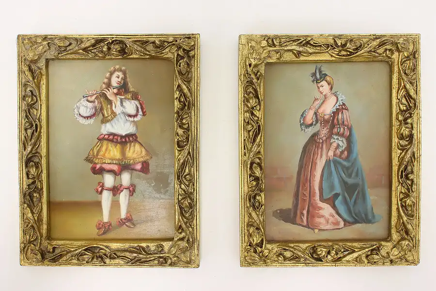 Main image of Pair of Renaissance Vintage Original Oil Portraits 6.5"