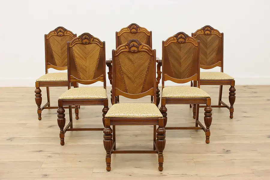 Main image of Set of 6 Art Deco Vintage Dining Chairs New Upholstery