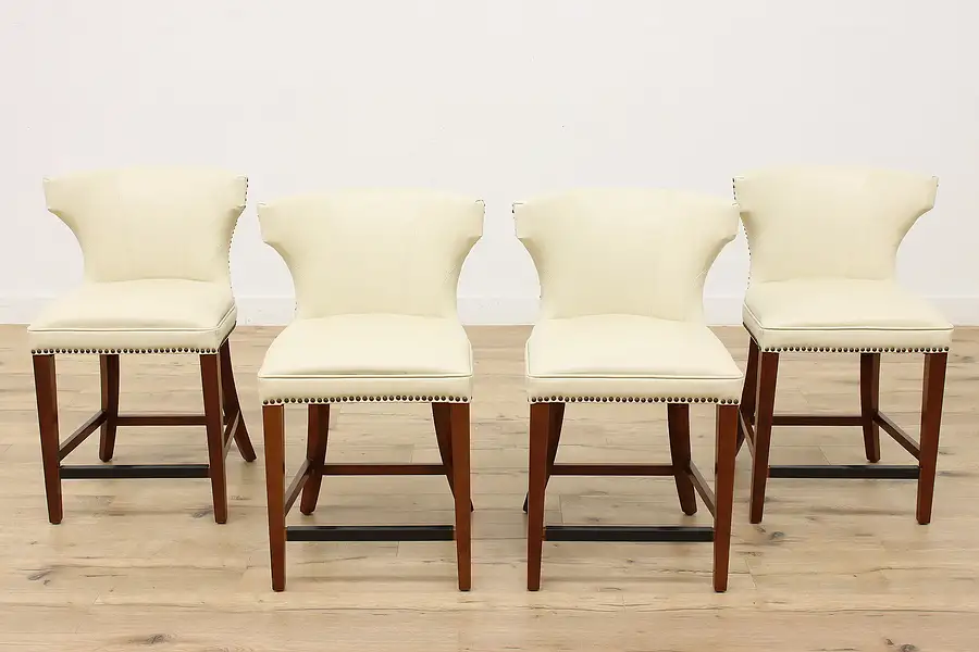 Main image of Set of 4 Contemporary Cherry & Leather Barstools, Zhejiang