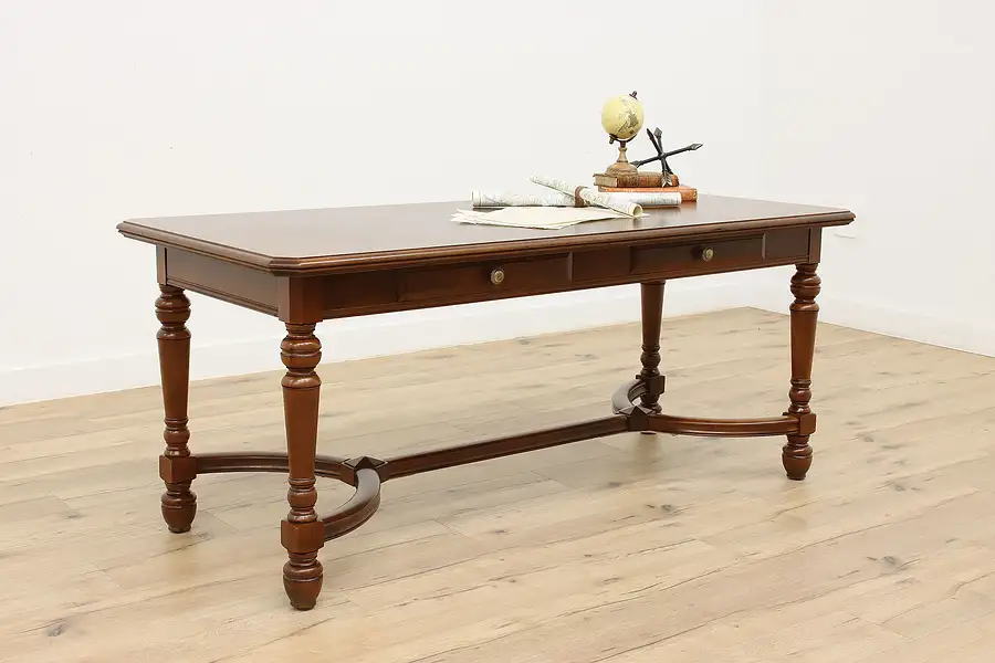 Main image of English Tudor Vintage Walnut Library Table Office Desk