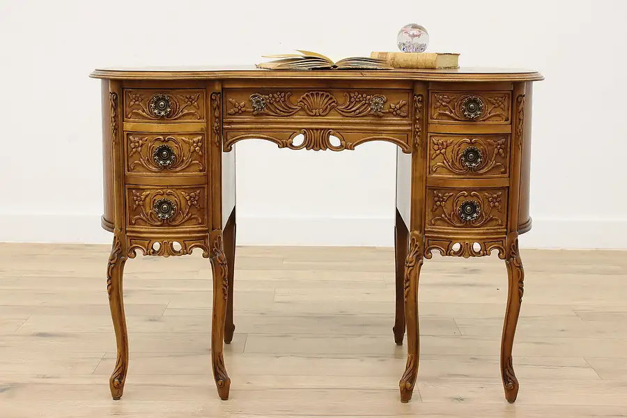 Main image of French Design Kidney Shape Vintage Mahogany Library Desk