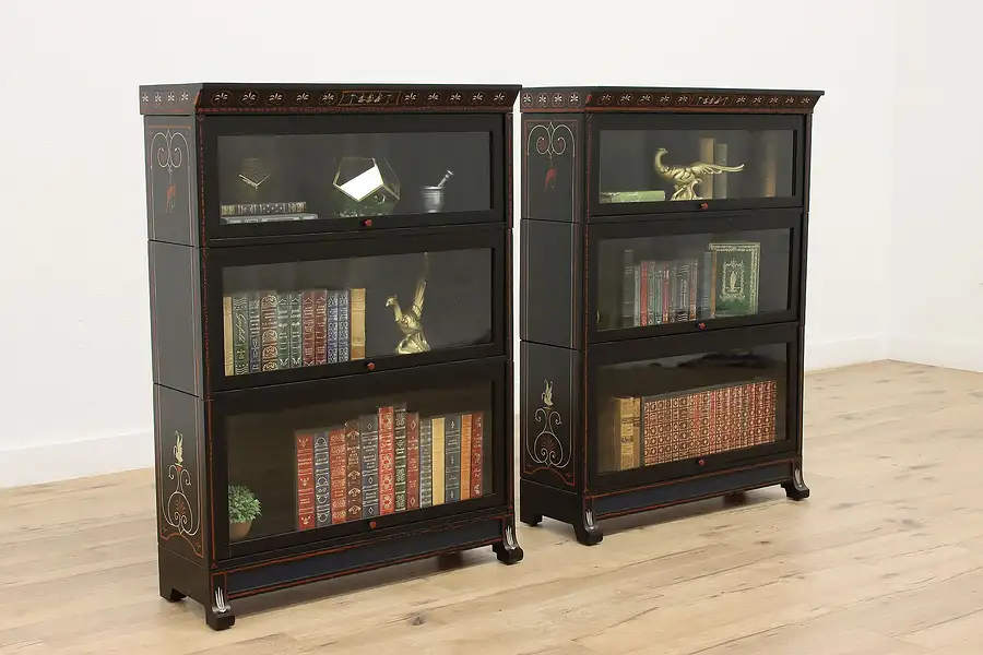 Main image of Pair of Hand Painted Antique Stack Lawyer Office Bookcases