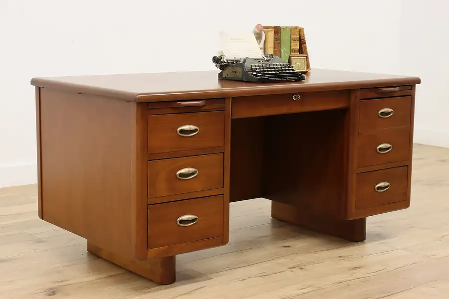 Main image of Midcentury Modern 60s Vintage Walnut Office Desk File Drawer