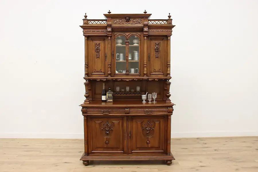 Main image of Renaissance Carved Walnut Antique Server Sideboard, Back Bar