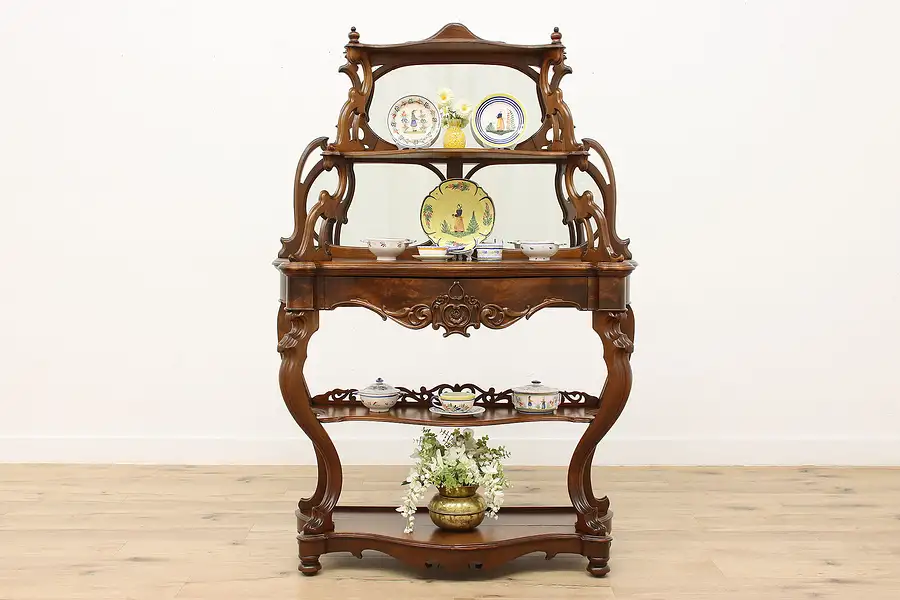 Main image of Victorian Antique Walnut Etagere, Curio, Bookshelf, Mirrors