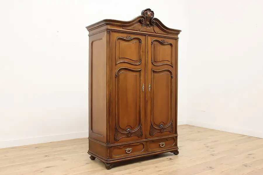 Main image of French Carved Walnut Antique Armoire, Closet, Wardrobe