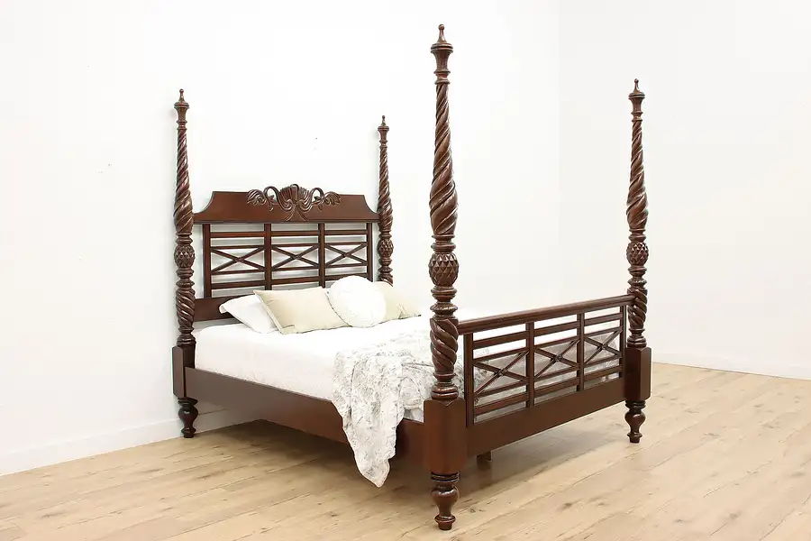 Main image of Barley Twist & Pineapple 4 Poster King Size Bed, Broyhill