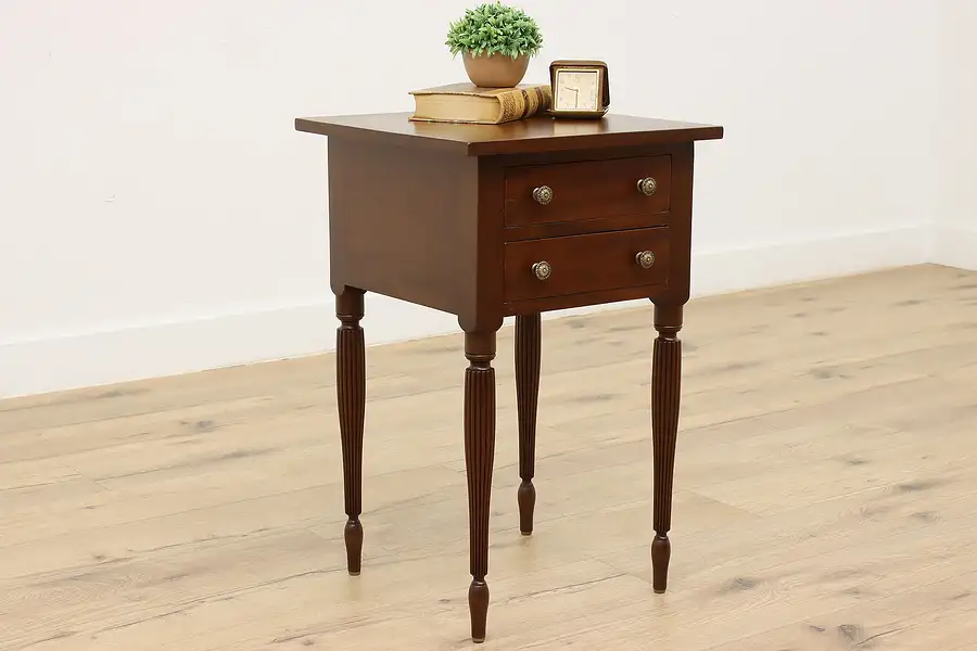 Main image of Sheraton Antique Mahogany Two Drawer Nightstand, End Table