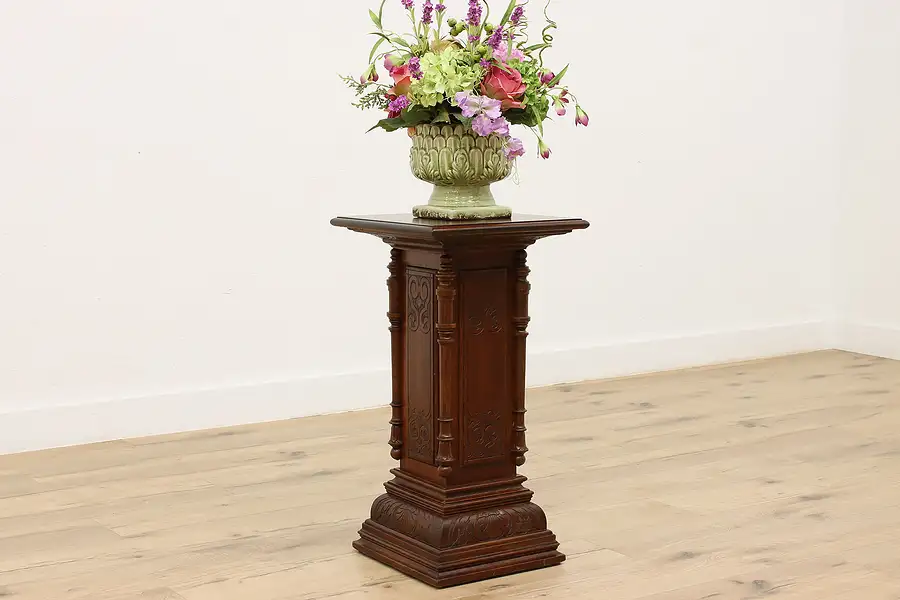 Main image of Victorian Carved Oak Antique Plant Stand Sculpture Pedestal