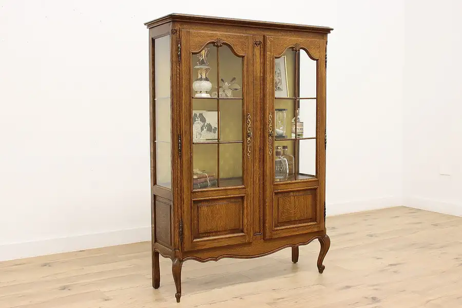 Main image of Country French Vintage Oak China, Curio Display Cabinet