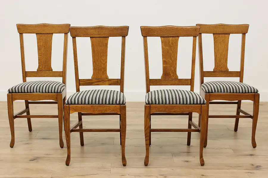 Main image of Set of 4 Oak Farmhouse Antique Dining Chairs, New Upholstery