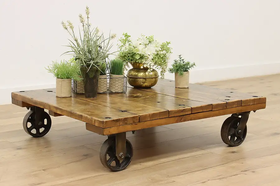 Main image of Industrial Salvage Vintage Railroad Cart, Coffee Plant Table