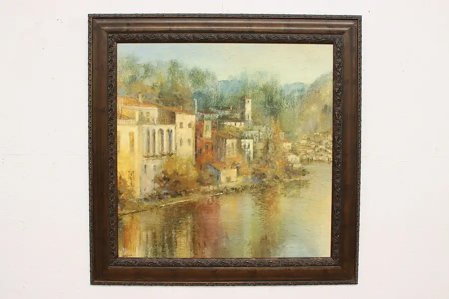 Main image of Italian Coastline Vintage Original Oil Painting, Longo 44"