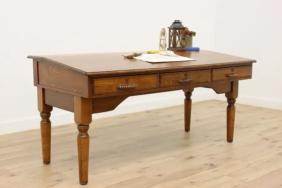 Main image of Victorian Antique Oak Slant Top Drafting Office Library Desk