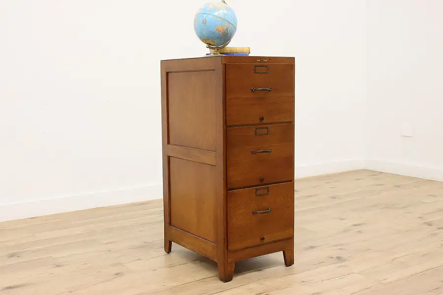 Main image of Oak Vintage 3 Drawer Office Library Legal File Cabinet Becker