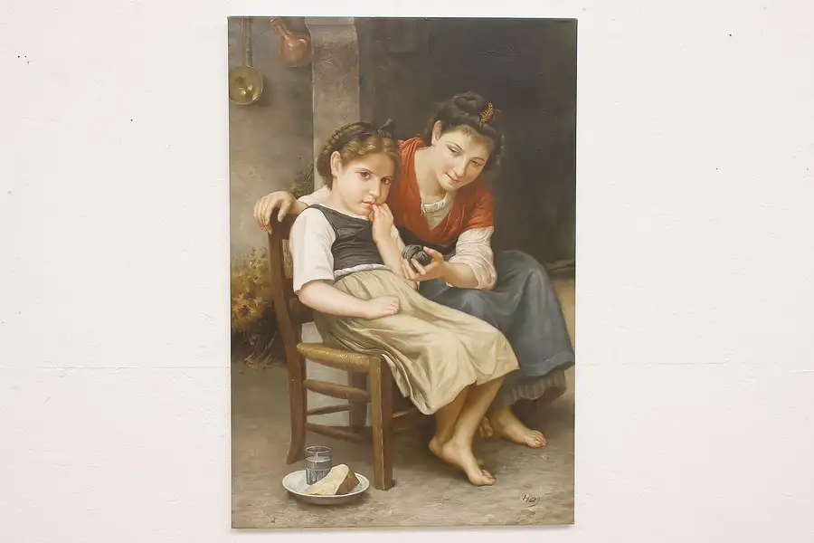 Main image of Sulking Girl Vintage Oil Painting after Bougereau, HQJ 36"