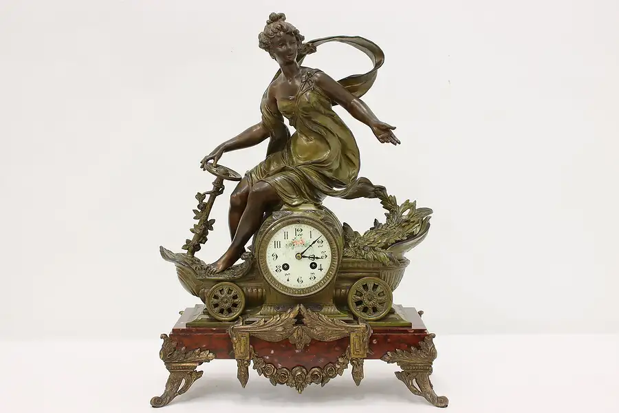 Main image of Art Nouveau Antique French Clock, Queen Sculpture Bruchon