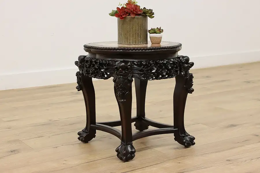 Main image of Chinese Antique Rosewood Plant or Sculpture Pedestal, Marble