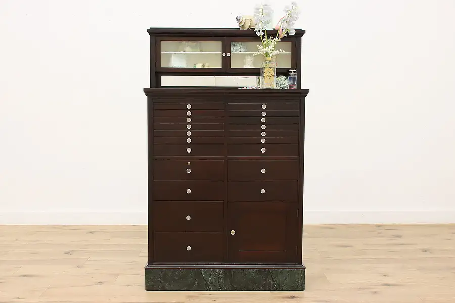 Main image of Mahogany Antique Dental, Jewelry, Collector Cabinet, Marble