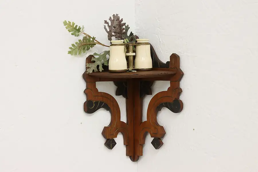 Main image of Victorian Farmhouse Antique Carved Mahogany Corner Shelf