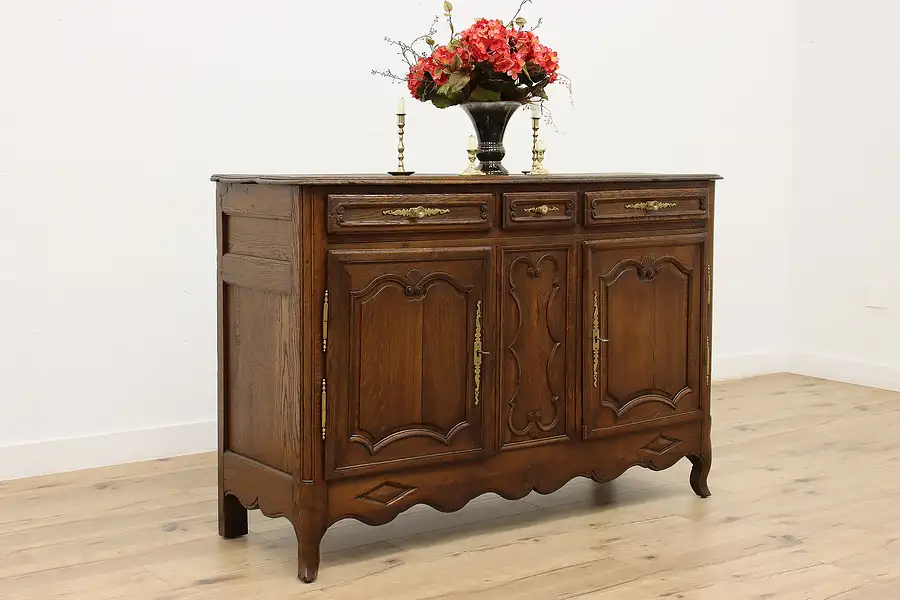 Main image of Country French Provincial Antique Oak Sideboard, Bar Cabinet