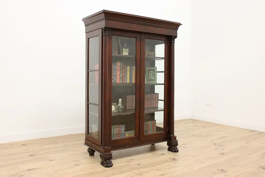 Main image of Empire Mahogany Antique China Curio Display Cabinet Paw Feet