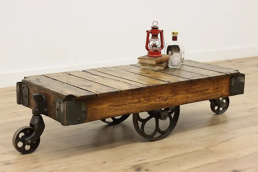 Main image of Farmhouse Antique Industrial Cart, Coffee Table, Lawson