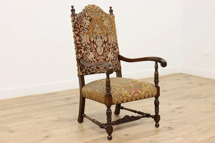 Main image of French Antique Carved Ash & Needlepoint Armchair