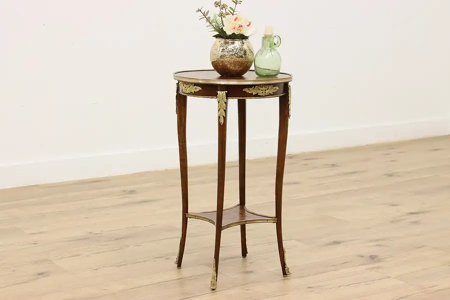 Main image of French Vintage Marquetry Lamp Table, Sculpture, Night Stand