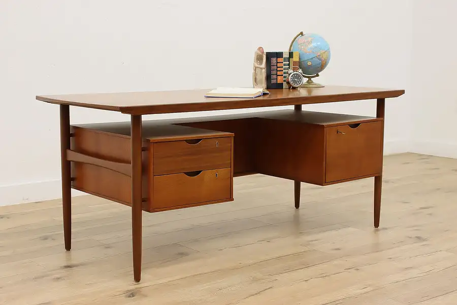 Main image of Midcentury Modern Teak 60s Vintage Office Desk, File Drawer