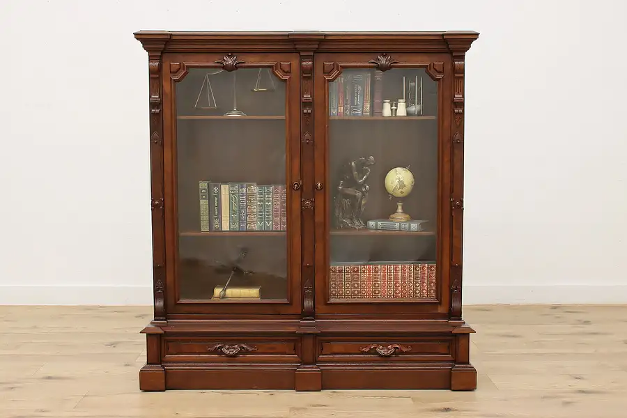 Main image of Victorian Antique Walnut Office Bookcase or Display Cabinet