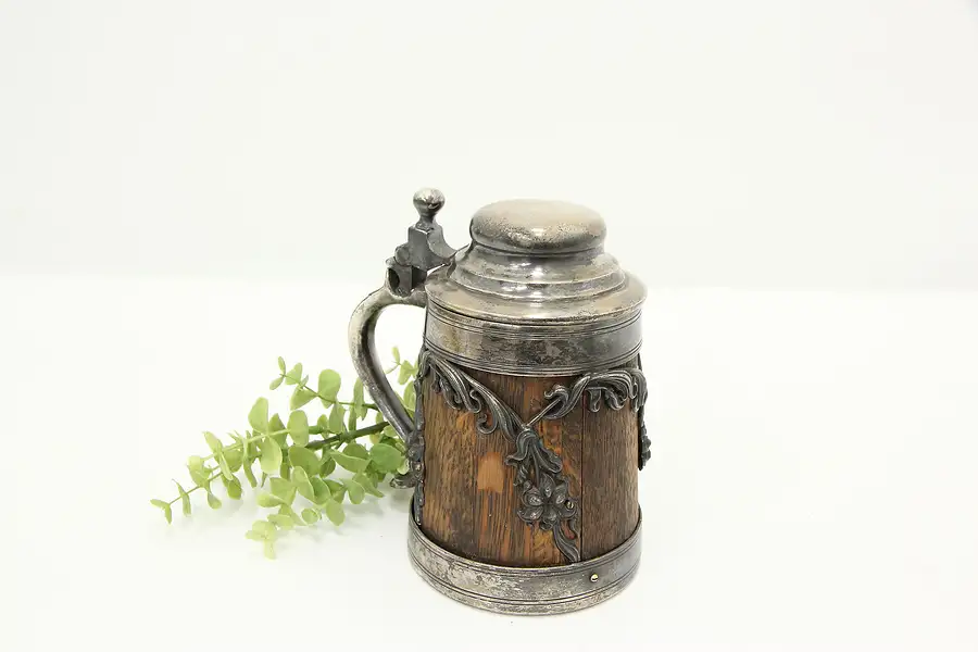 Main image of Farmhouse Antique Silver & Oak Beer Stein, St. Louis Silver