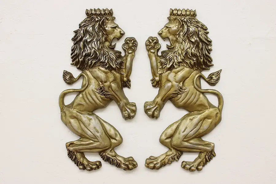 Main image of Pair of Royal Lion Vintage Wall Plaque Sculptures