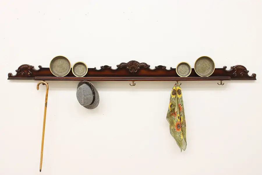 Main image of Italian Antique Wall Shelf Plate Groove Hat & Coat Rack