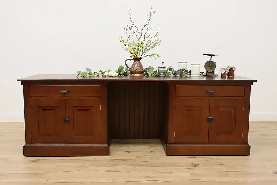 Main image of Oak Antique Office Counter Desk, TV Console, Kitchen Island