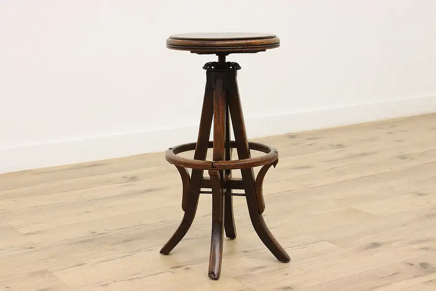 Main image of Industrial Antique Oak Swivel Architect Drafting Stool