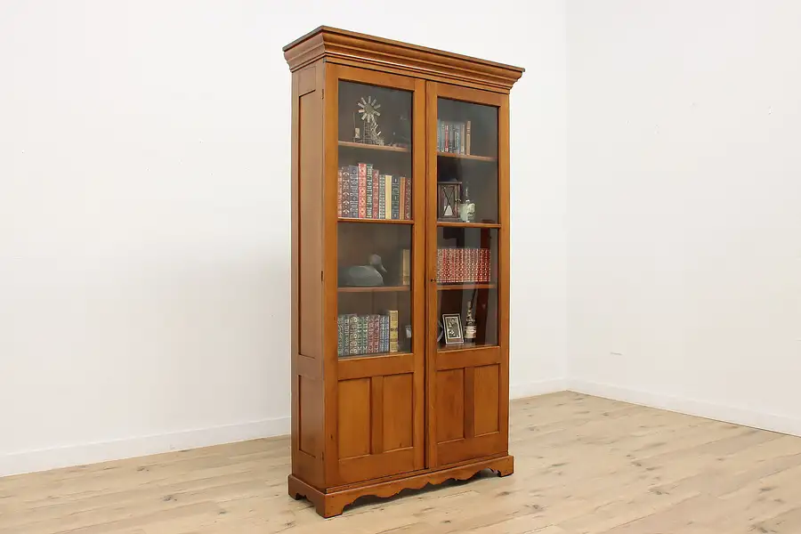 Main image of Farmhouse Antique Walnut & Wavy Glass Bookcase Display Cabinet