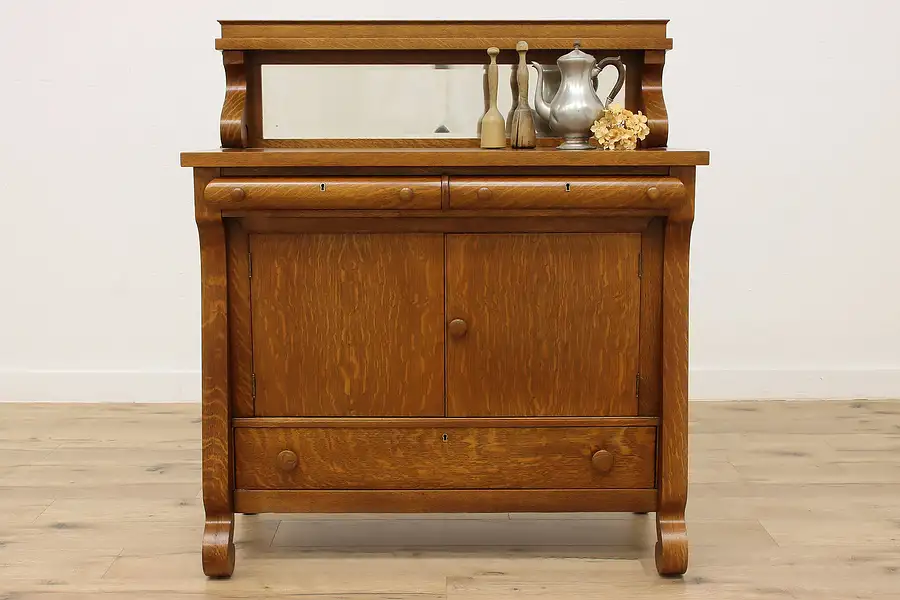 Main image of Empire Antique Oak Sideboard, Bar, or Buffet, Beveled Mirror