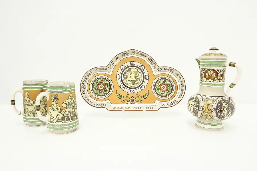 Main image of English Antique 4 Pc Beer or Ale Set, Folk Tale Figures