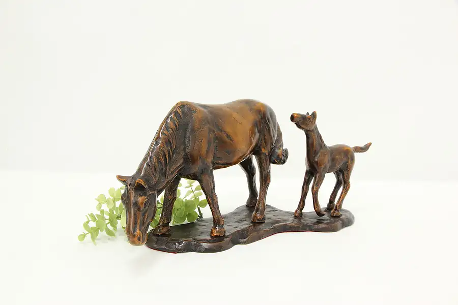 Main image of Farmhouse Vintage Copper & Iron Horse & Foal Sculpture